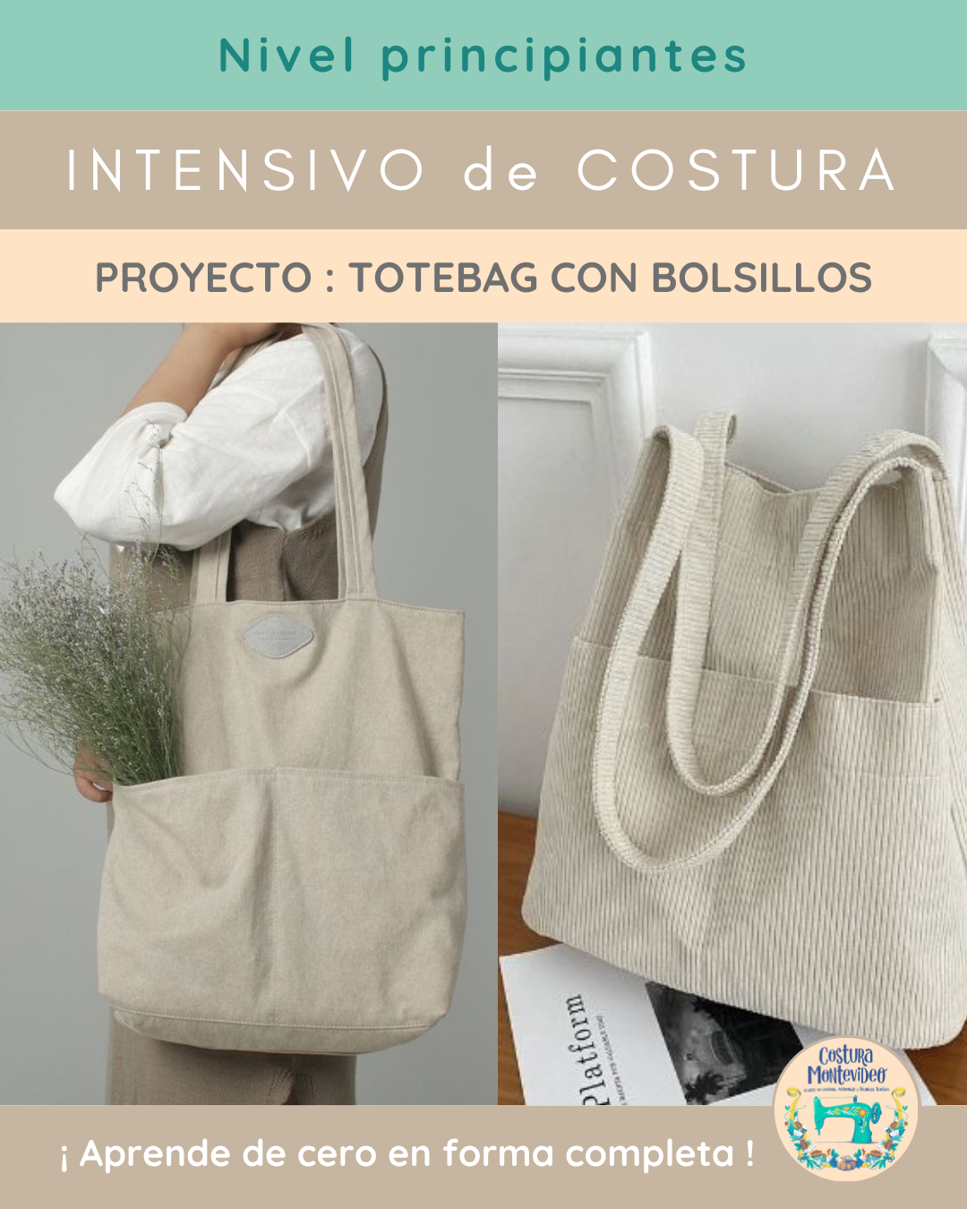 Intensivo: Cartera Totebag con dos bolsillos (Agenda abierta)