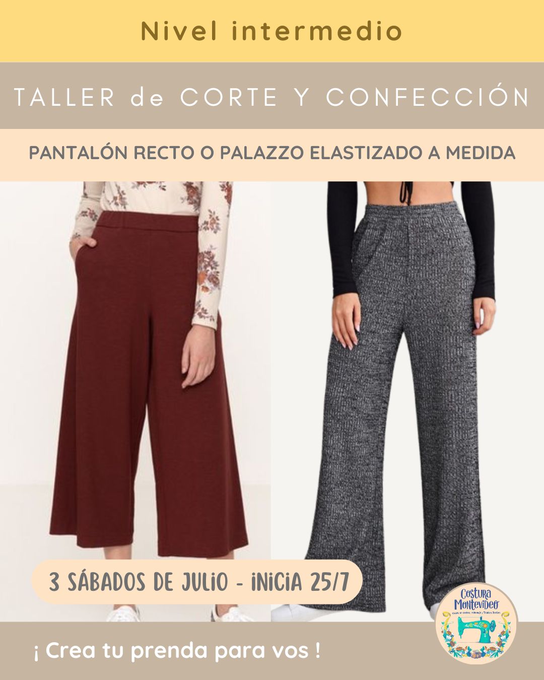 Curso corto de corte y confección: Pantalón elastizado recto o palazzo a medida
